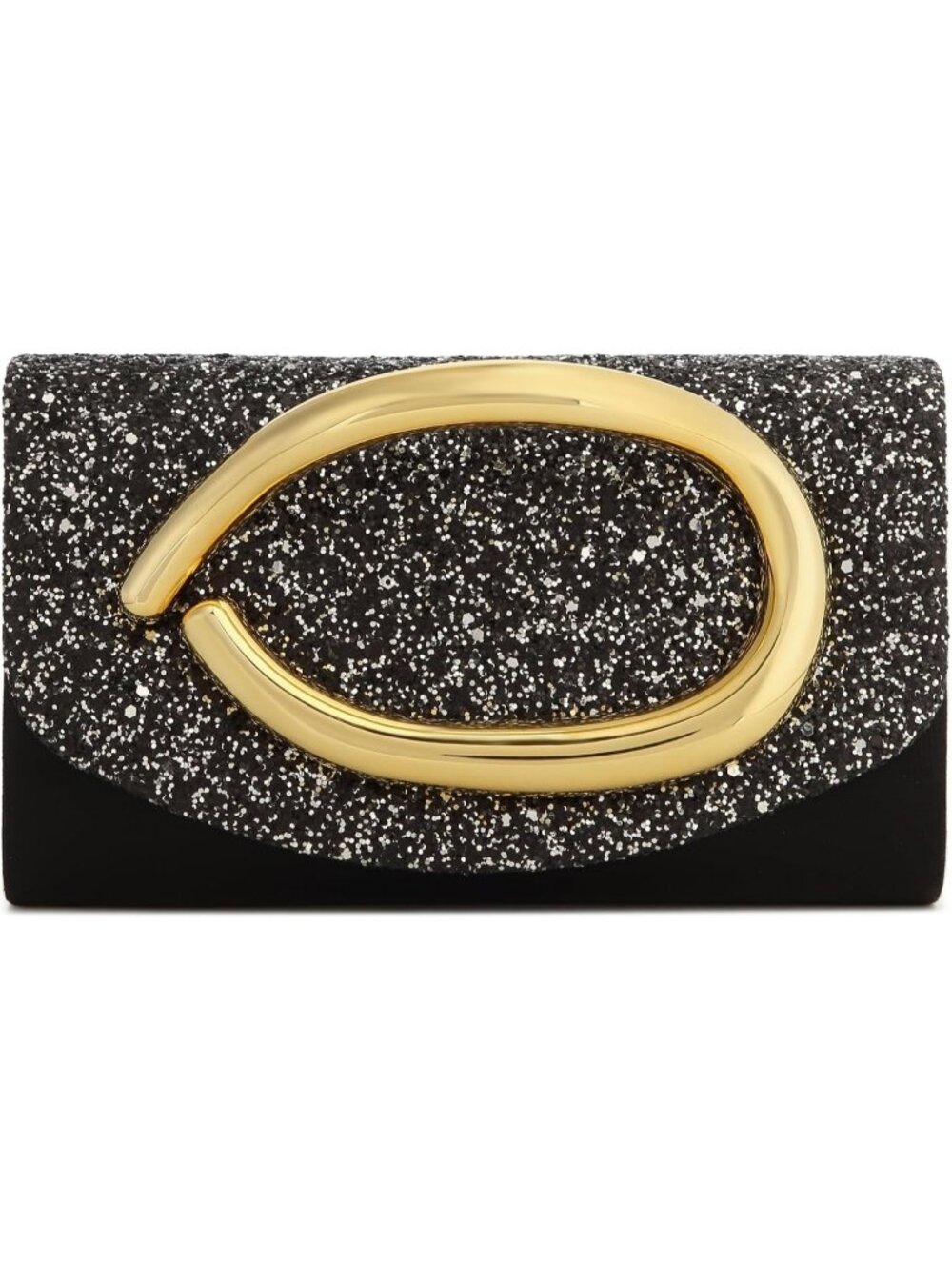 Women's Black Sparkly Vegan Leather Clutch Gold Handle Formal Evening Purse Bag
